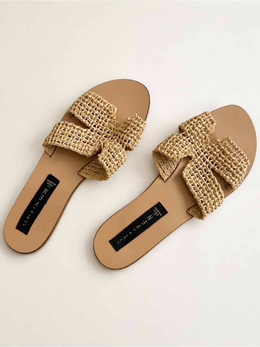 Steve Madden Woven Raffia Slide Sandals in Beige